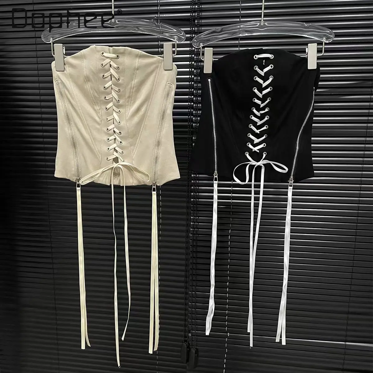 Bandage Strapless Tank Top Women Sleeveless Zipper Summer Sexy Y2K Slim Fit Tube Tops Spicy Girl Club Party Clothing