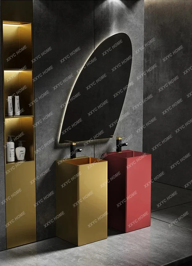 Golden square stainless steel washbasin integrated column washbasin bar hotel floor-to-ceiling washbasin