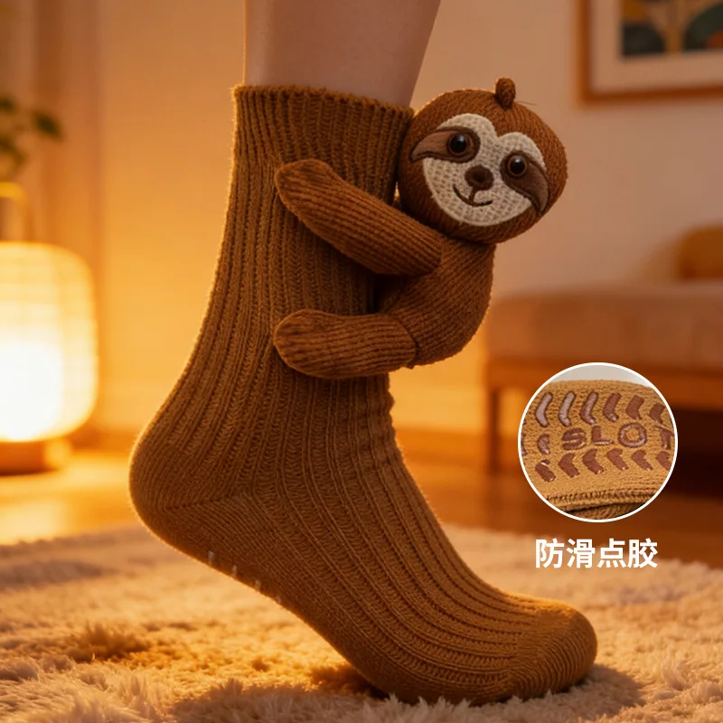 

New 3D Knitted Animal Socks Christmas Fashion Floor Socks Handmade Winter Warm Cute Indoor Socks New Year Festival Fun Creative