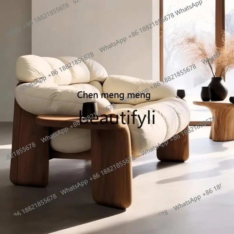 Single sofa chair walnut chair solid wood living room home single chair, balcony leisure sofaH