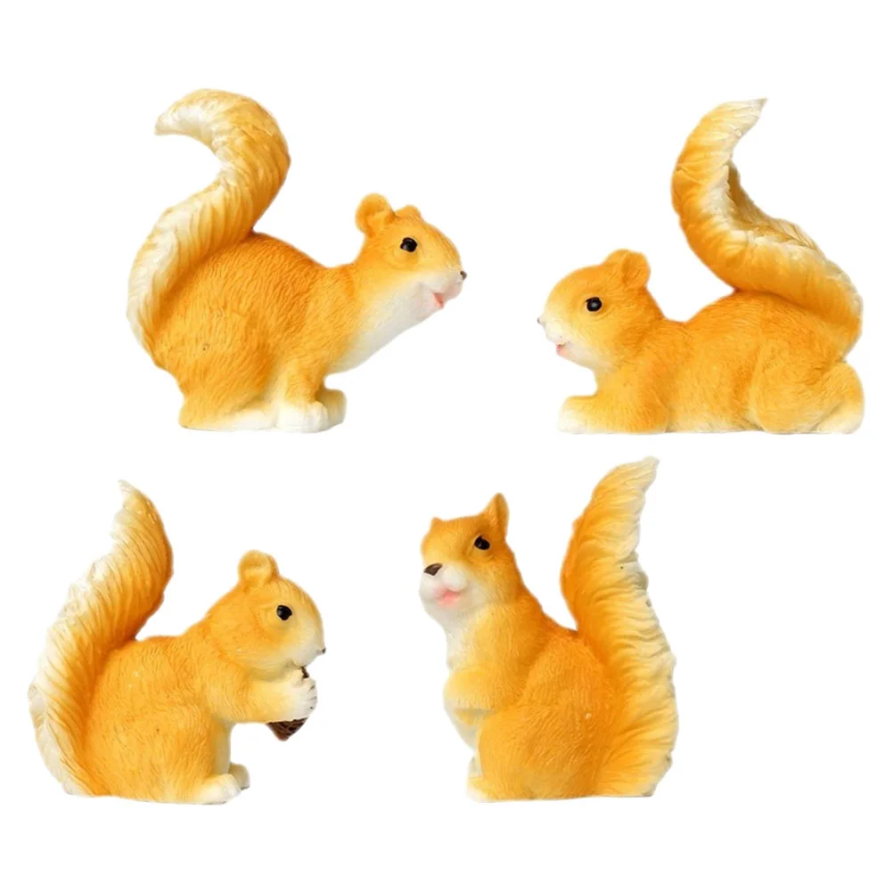 

4 Pcs Squirrel Ornament Figurines and Statues Garden Ornaments Resin Craft Desktop Animal Decor