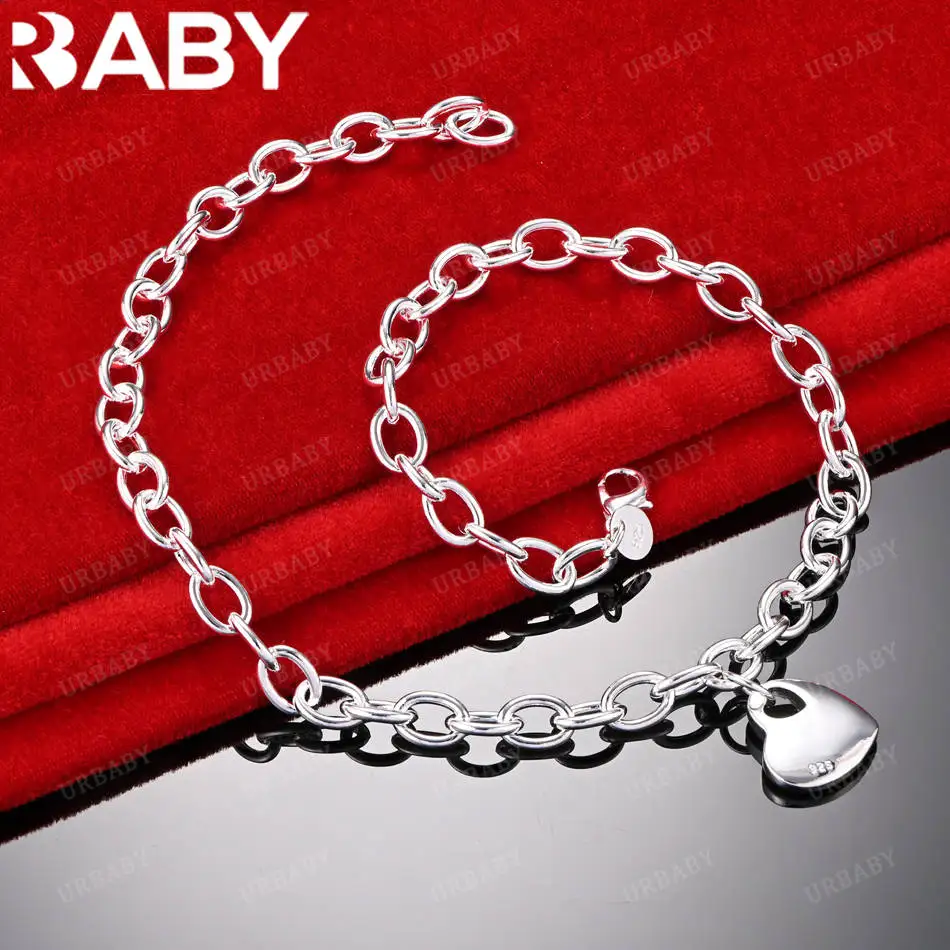 

URBABY 44cm 925 Sterling Silver Heart Chain Necklace For Woman Man Wedding Party Valentine's Day Gift Fashion Jewelry Wholesale