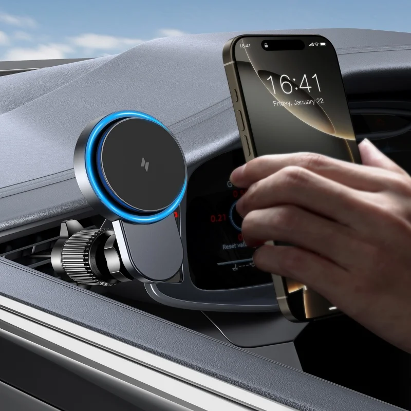 Magnetic Wireless Car Charger Holder with Cooling Fan,Fast Wireless Mag-Safe Charging Mount, Strong Steel Hook Vent Mount, Wirel