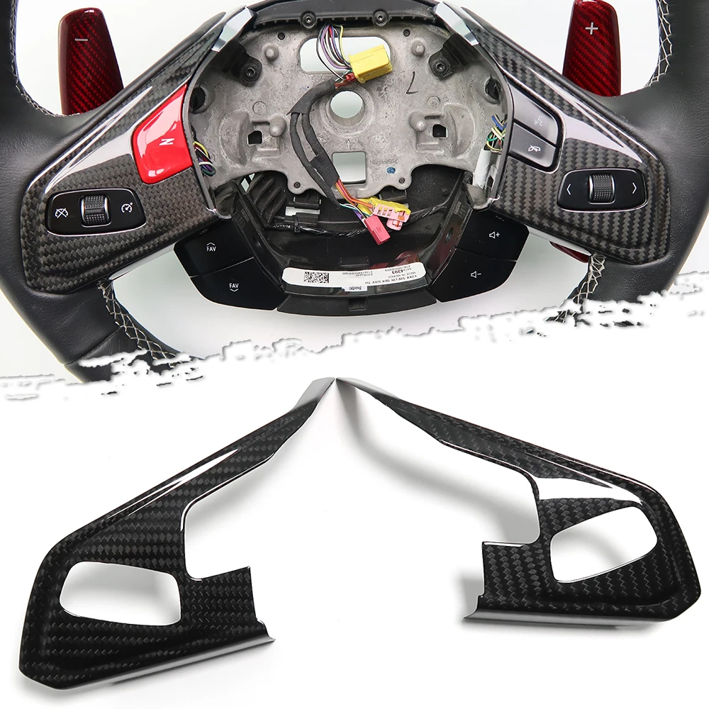 

Real Carbon Fiber Interior Steering Wheel 2 Buttons Cover Trim For Chevrolet Corvette C8 1LT 2020 2021 2022 2023 Car Accessories