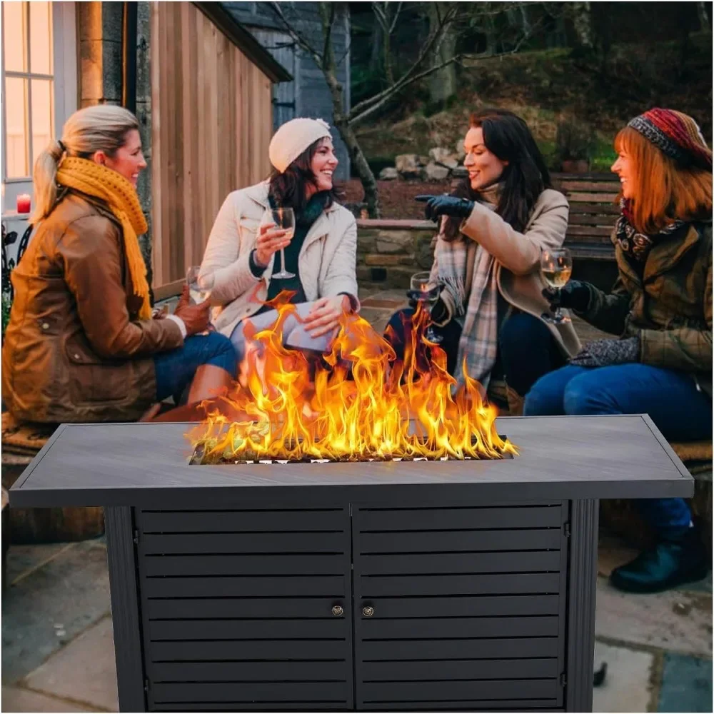 57 Inch Propane Fire Pit Table，50000BTU Heat Output，Includes Rain Cover & Volcanic Stone，CSA Safety Certified，Fire Pit Table