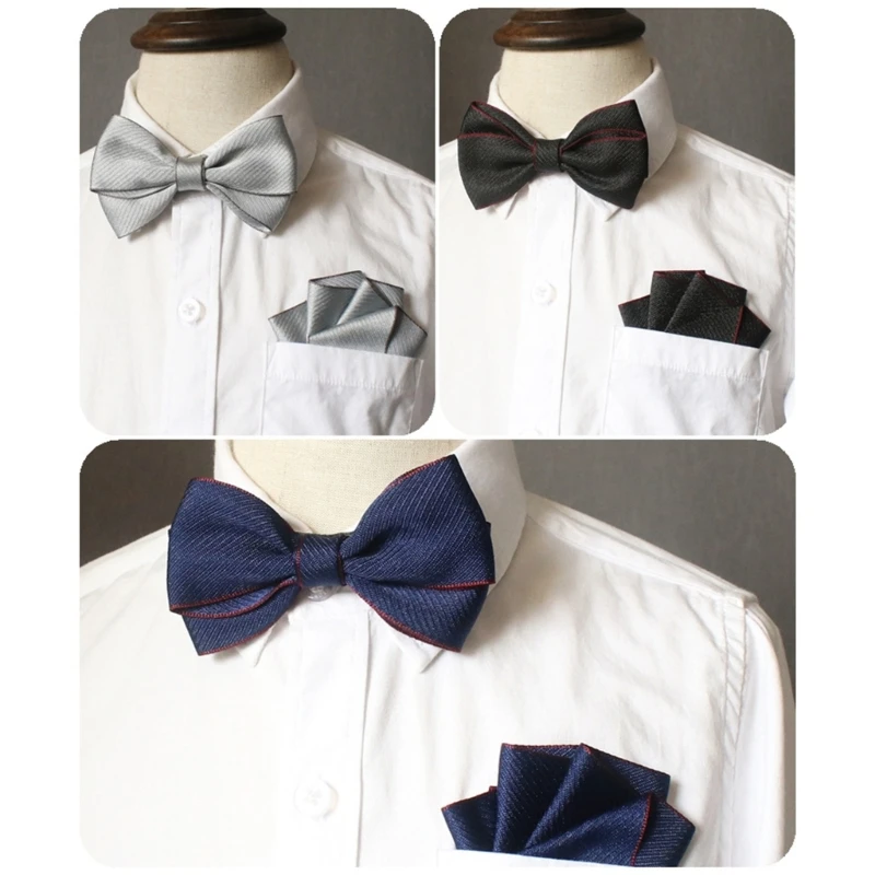 Children's Fashion Accessory Set with Adjustable Pre Tied Bowtie and Pocket Square Handkerchief for Parties and Weddings