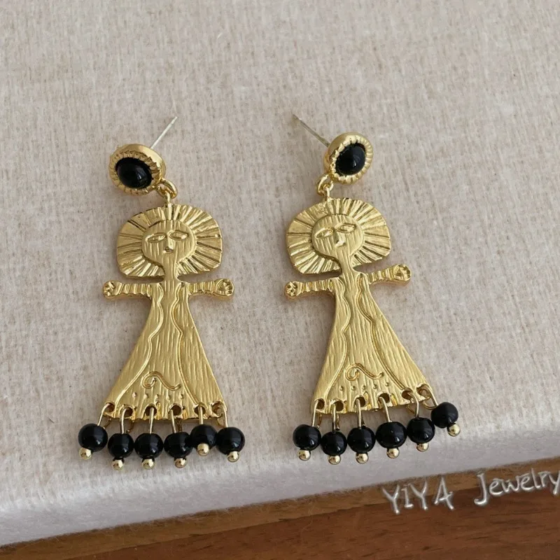 مينار شخصية الحجر الطبيعي الخرز شرابة تنورة تنحنح معدني Nereus قلادة انخفاض الأقراط الطويلة للنساء عطلة مجوهرات