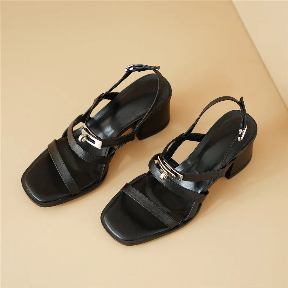 MILI-MIYA New Arrival Brand Style Women Cow Leather Sandals Concise Design Thick Heels Buckle Strap Big Size 34-40 Summer Shoes