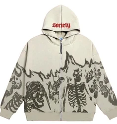 about y2k Graphic Print Hoodies Skull pattern retro street style Hoodies Men Women's Casual Vintage Zipper Sweatshirt