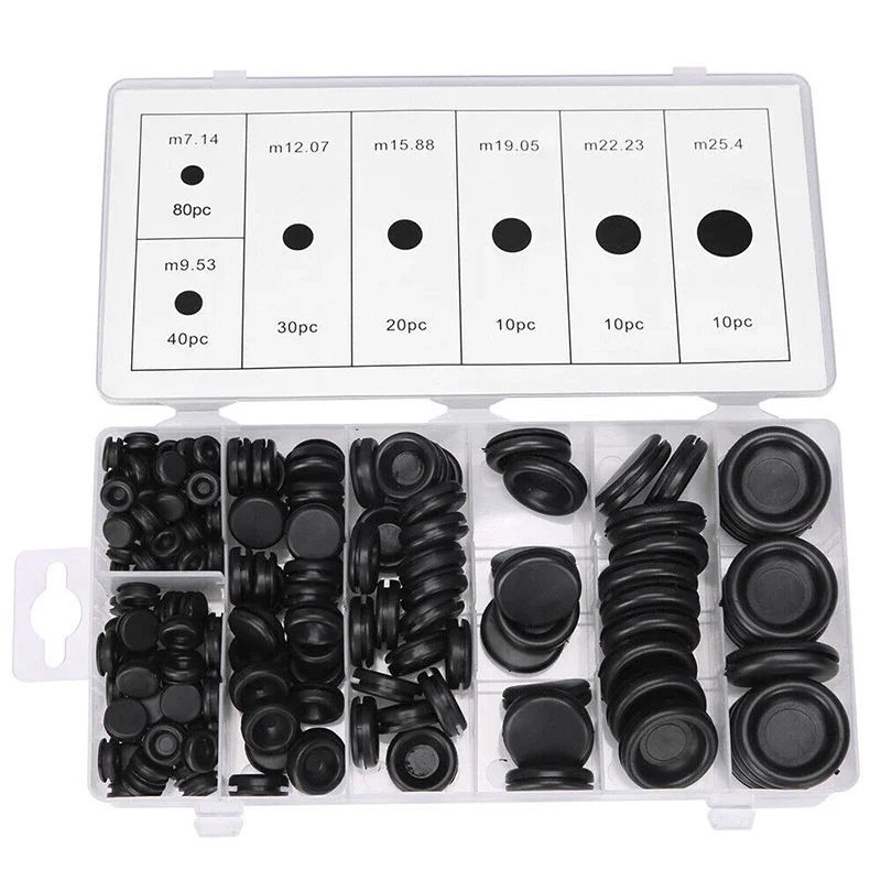 200pcs Rubber Blanking Grommets Dustproof Closed End Plugs for Wire/Cable Holes