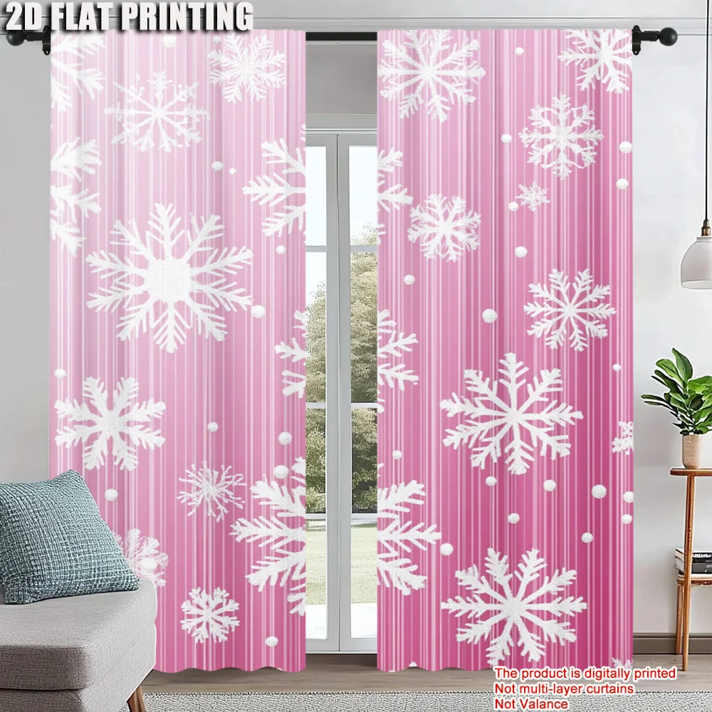

2Pcs Festive Christmas Pink Curtains Snowflake Pattern Curtains For Bedroom Office Kitchen Living Room And Study Perfect For