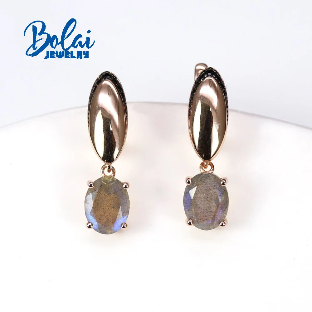 

Bolaijewelry,Labradorite earrings Natural cut Gemstone 925 Sterling silver Rose Gold fine Jewelry for Women anniversary gift