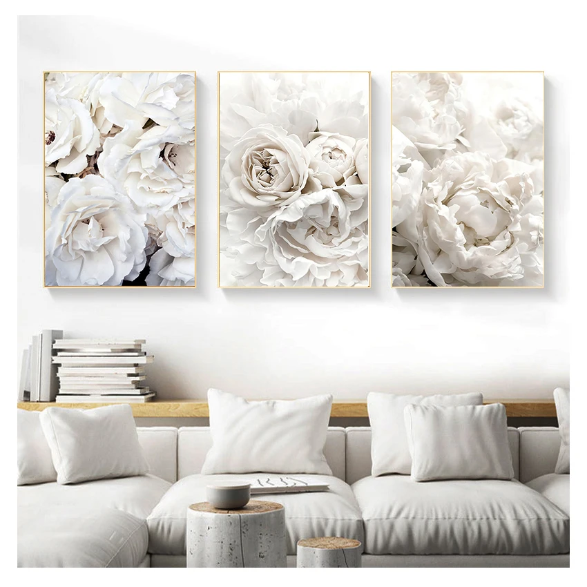 Peony Rose White Flowers Garden Nordic Posters And Prints Wall Pictures For Living Room Decor Wall Art Canvas Painting Bloom