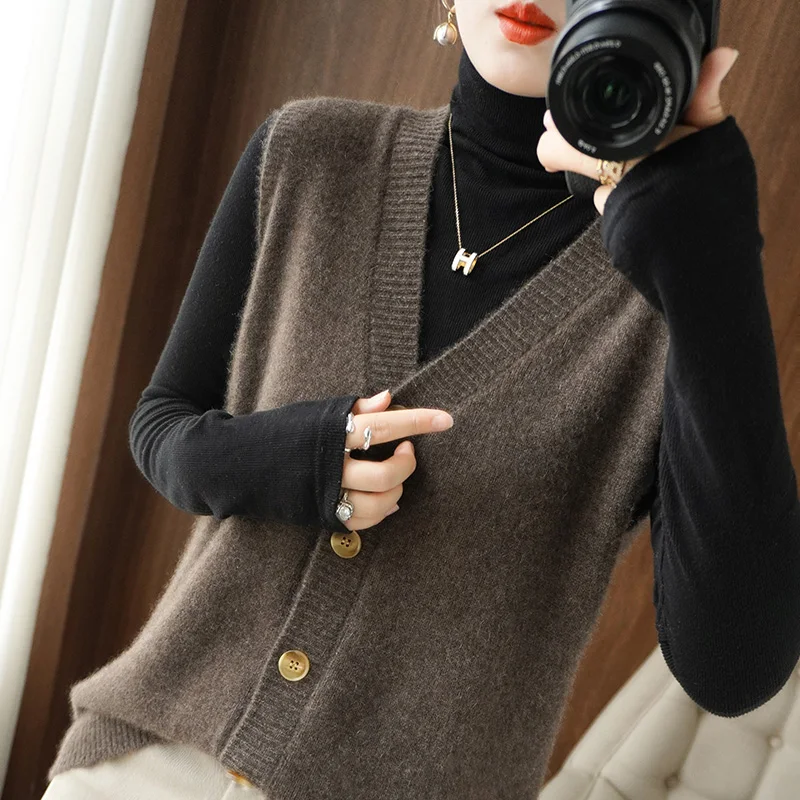 Women's cashmere cardigan women's cashmere vest 2024 autumn/winter sweater vest sleeveless pullover women's sweater vest