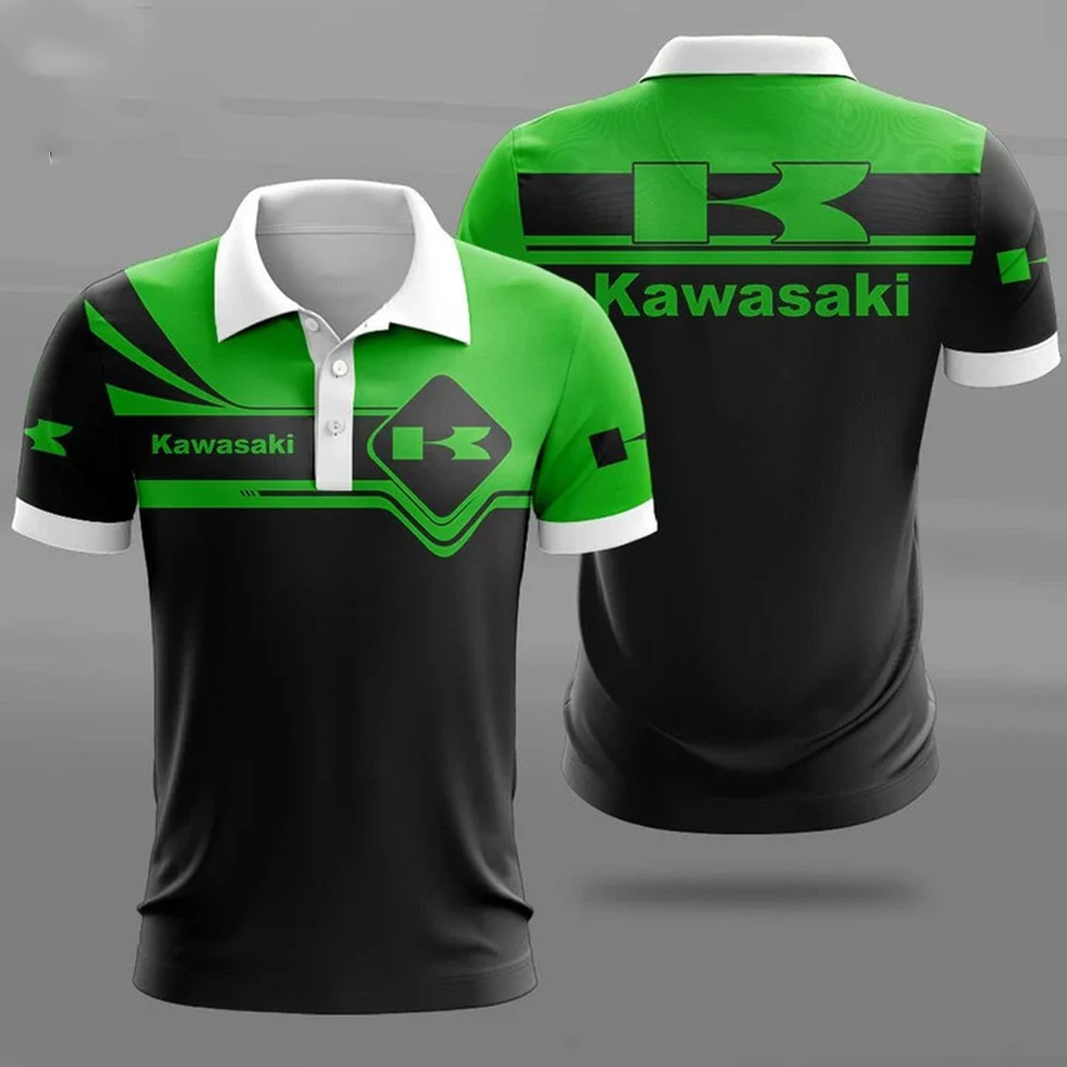 

Summer New Men's 3D Printed Kawasaki Motorcycle Polo Shirt Men Street Casual Sports Fashion Button Polo Top
