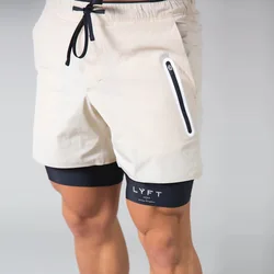 LYFT pantalones cortos para correr y Fitness para hombres, ropa deportiva y de ocio, suelta, doble capa, secado rápido