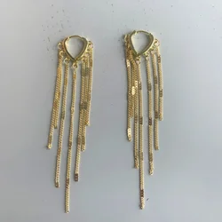 Gold Color Light Luxury Long Tassel Hoop Earrings Female Temperament Love Heart Dangle Earrings Handmade Jewelry Wedding Gift