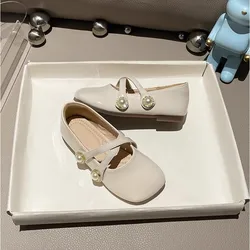 Children's Leather Shoes Fashion Autumn Black School Shoe Girls Korean Style Non-slip Princess Kids Mary Jane Shoes Cross-band