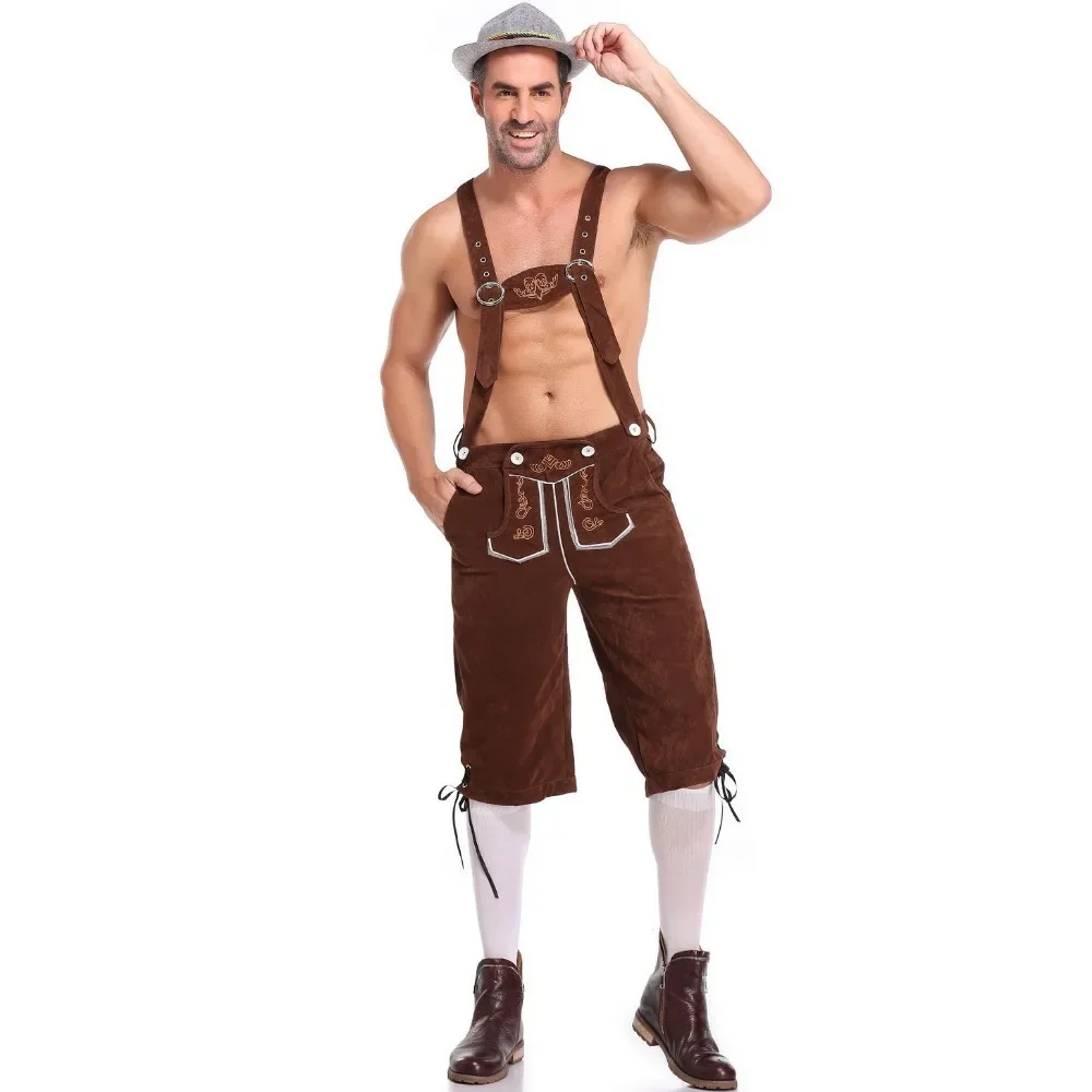 Men's Oktoberfest Lederhosen Shorts w/Suspenders Traditional Peasant German Outfit Bavarian Beer Festival Costume