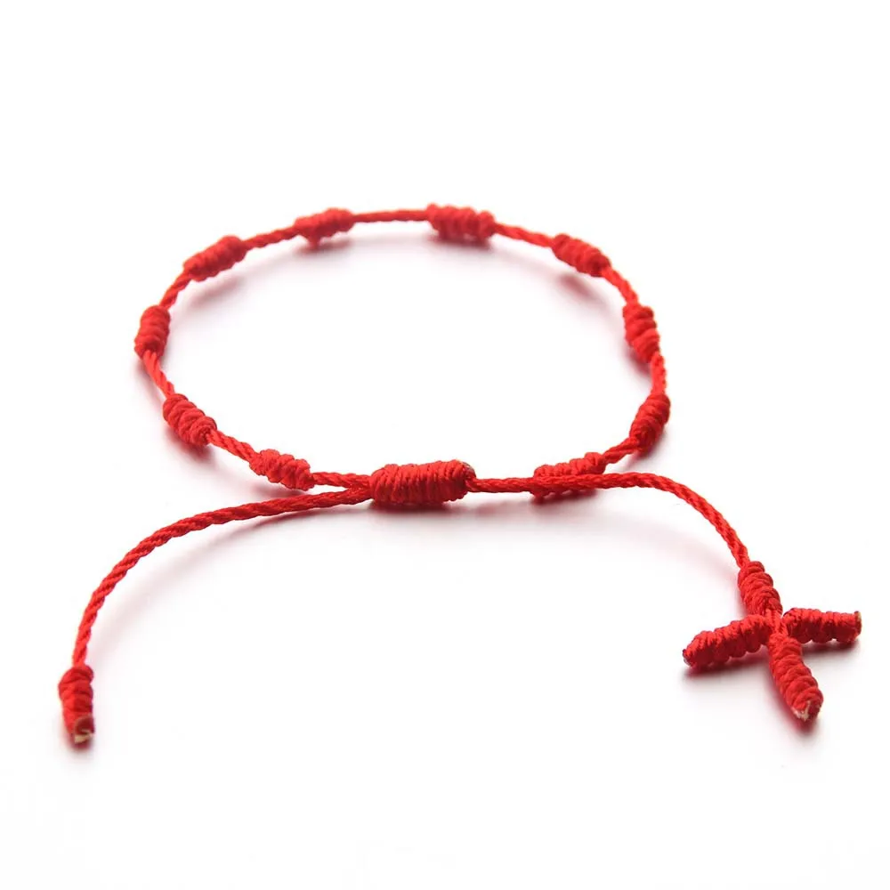 Simple red rope pure woven cross pendant lucky bracelet for lovers