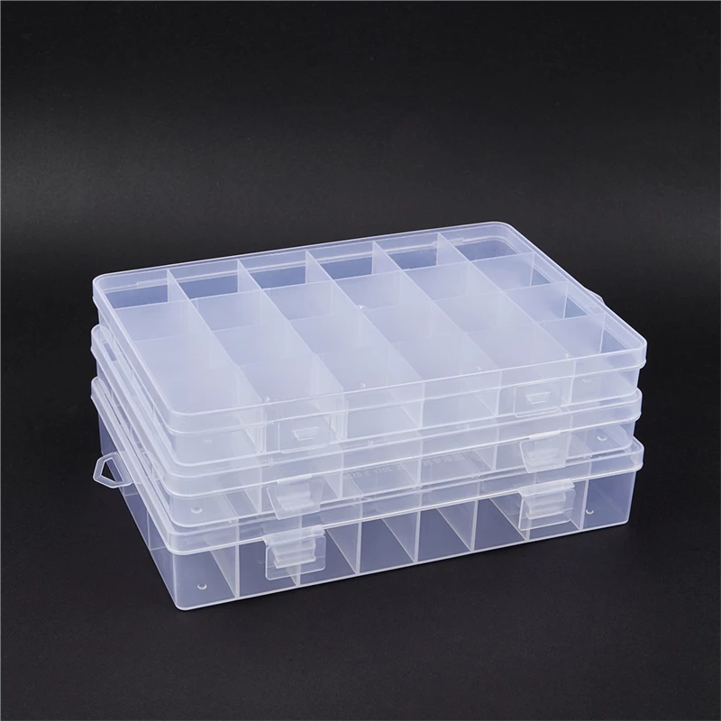 24 Grids Practical  Compartment PP Plastic Storage Box Round Beads Jewelry Earring Bead Screw Holder Case Display Organizer Cont