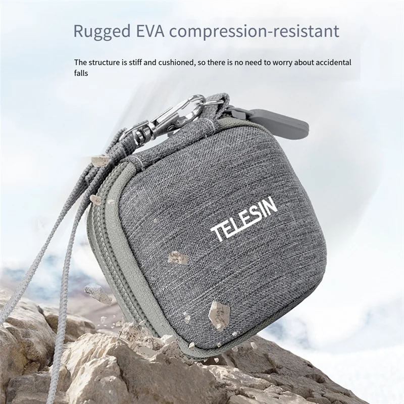 TELESIN Mini Protective Storage Bag For Insta360 GO3 Gopro 12 Hero 12 11 10 9 Action Camera Waterproof Box Easy Install Gray view 3