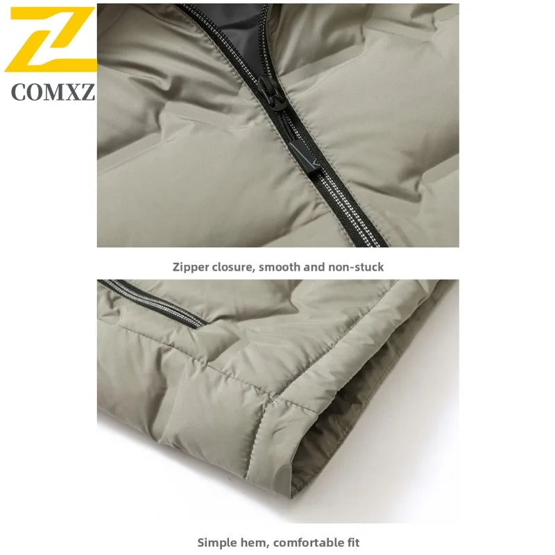 COMXZ Mens Short Down Jacket Premium Stand Collar Outdoor Cycling Lightweight Parka Solid Color Camping Warm Winter Garment