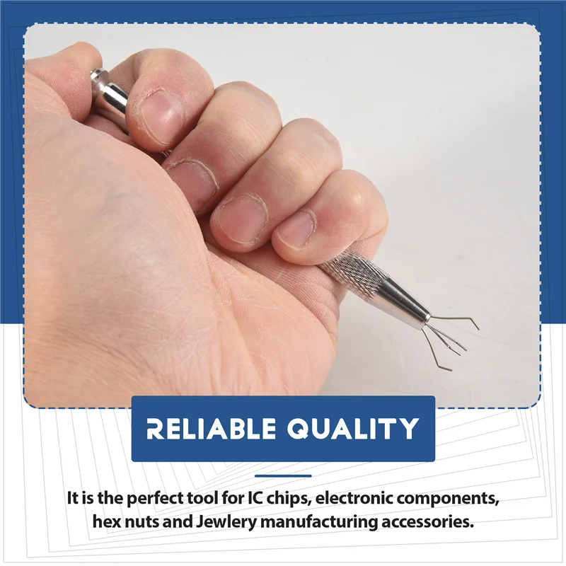Strumento di raccolta a 4 artigli in acciaio inossidabile da 3 pezzi, pinza a 4 punte per chip IC, componenti elettronici, argento-ABXK
