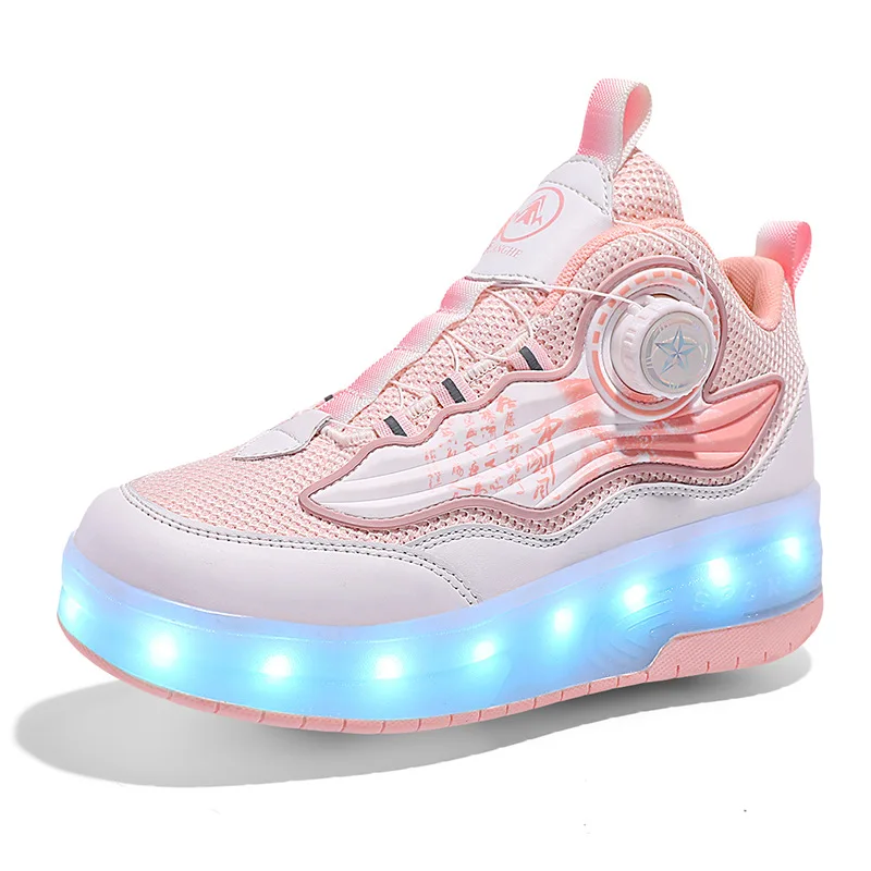 

Roller skates outdoor training shoes 2025 creative gifts for boys and girls double row four wheels with LED lights parkour shoes