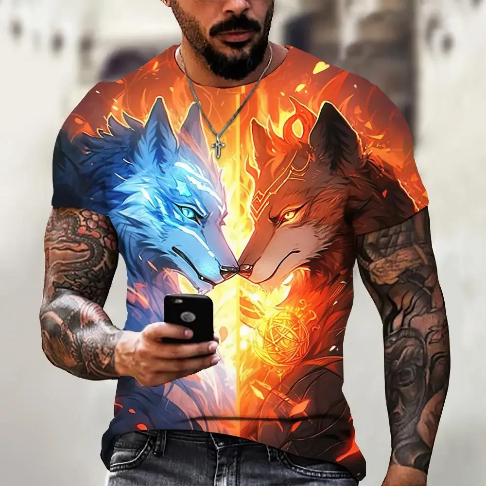 T-shirtda Uomo Animale 3d Lupo Stampato Bestia Feroce Abbigliamento Maschile Strada Harajuku Top a Maniche Corte Magliette Felpe