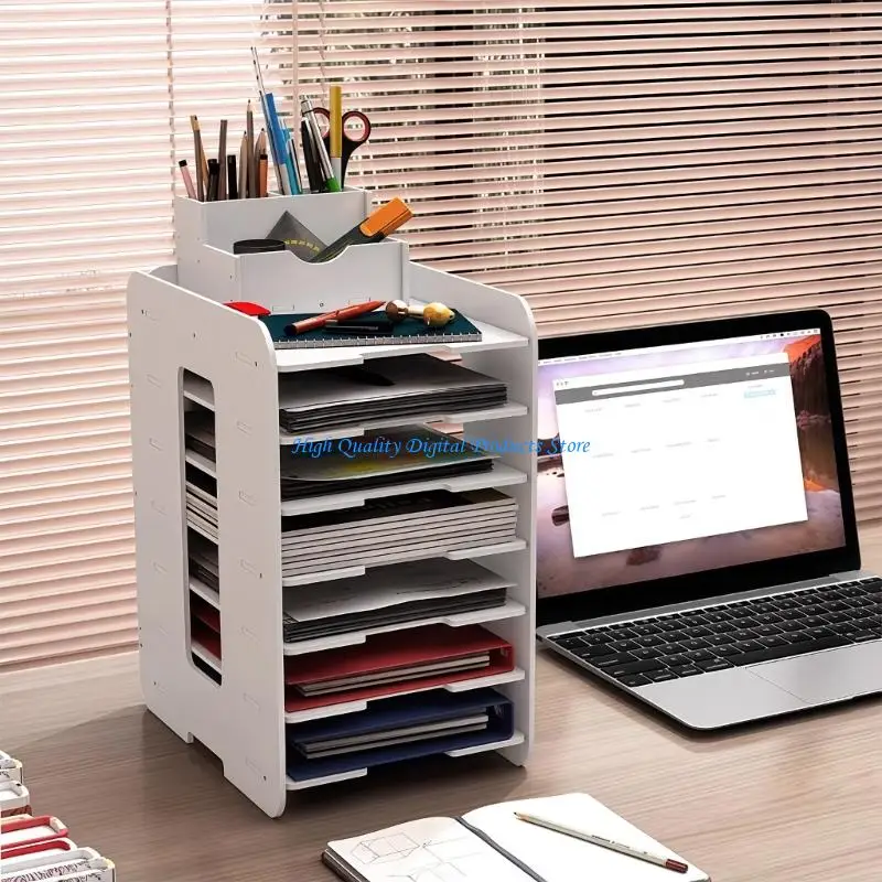 U2JE Multi-tiered File Storage Shelf with Pen Cup For Documents Paper Notebok