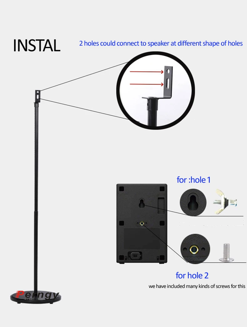(1 pair=2pcs) XT-F1 650-1200mm Height Adjustable Surround Sound Speaker Satellite Speaker Rack Speaker Floor Display Stand 2kg