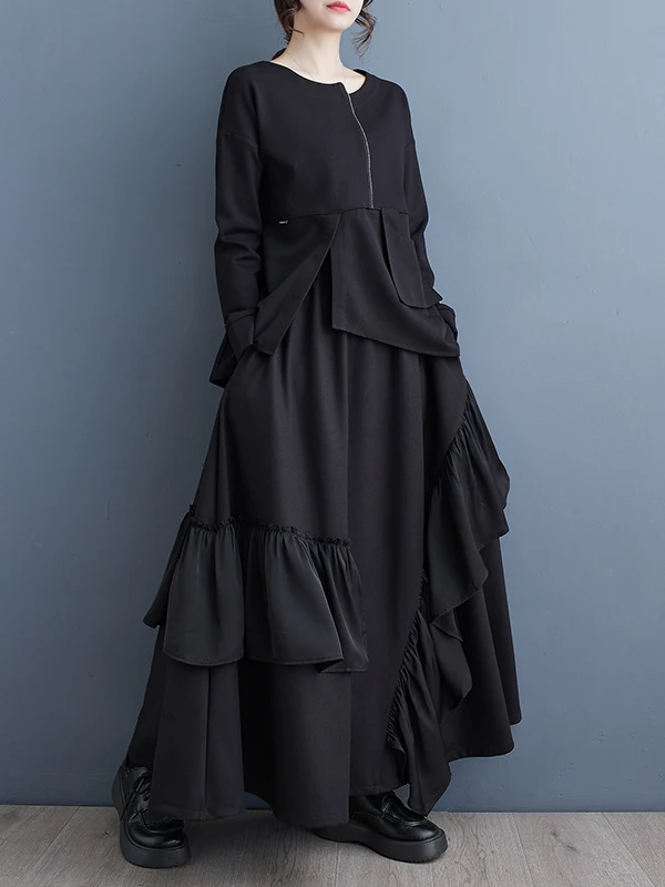 High Waist A-Line  Skirt Dark Series Yamanaka Style Commute City Cotton Polyester Blend Loose Fit Summer Autumn Skirt