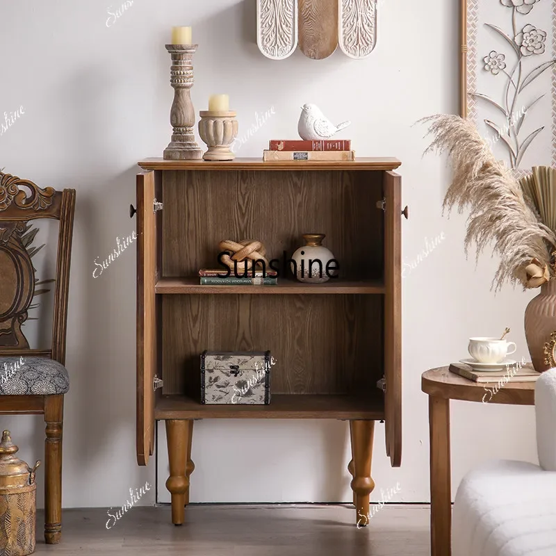 Retro and old porch cabinet Entry foyer Solid wood relief decorative cabinet against the wallTJ