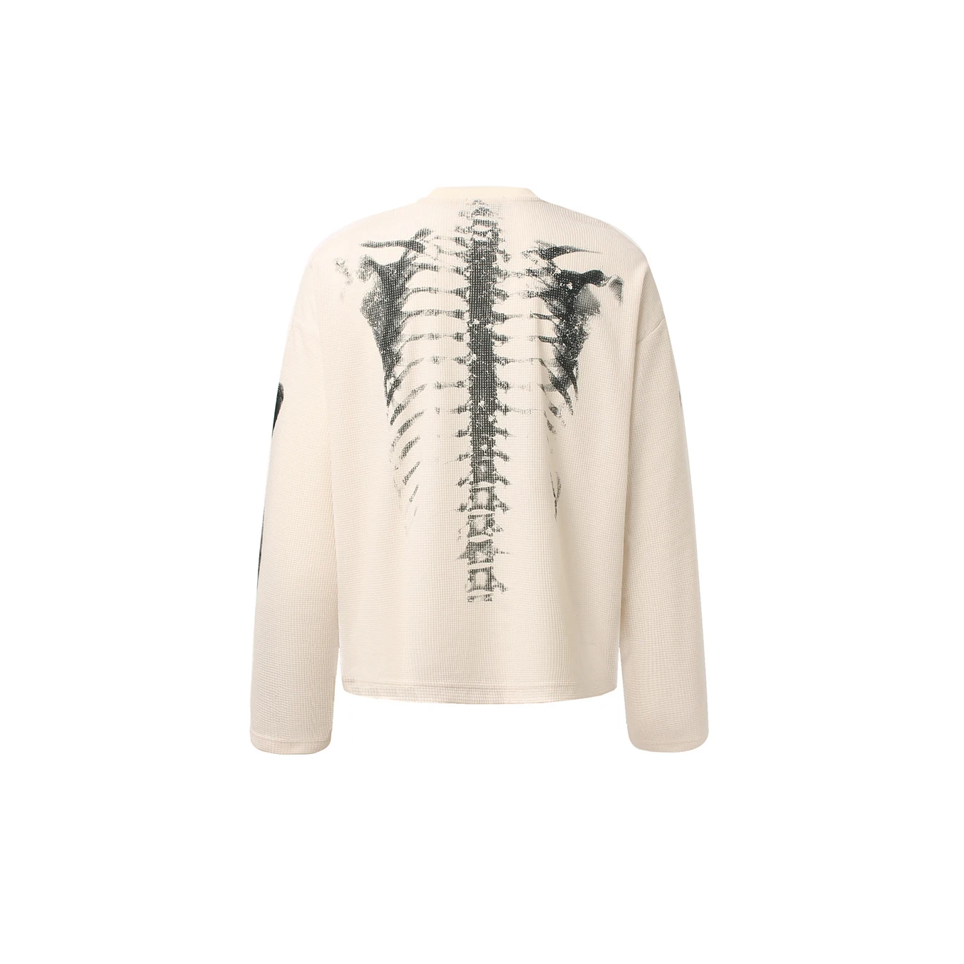 Autumn and Winter Retro Street Trendy Men's and Women's Skeleton Printed Pattern Design Y2K Waffle Long Sleeve T-shirt view 2