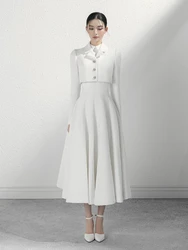 white long-sleeved suit dress designer crop jacket with big swing dress formal dress women wedding guest