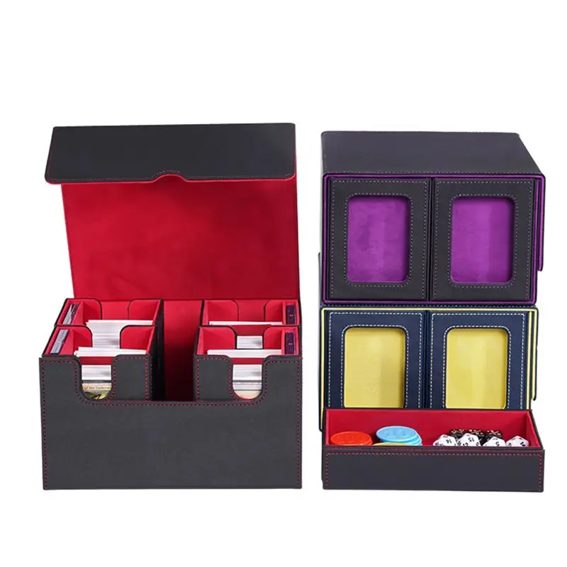 YSUN-Multi-Purpose For Game Sports Card Storage Box, Removable Deck Case, For Trading Card Deck Box Black+Red