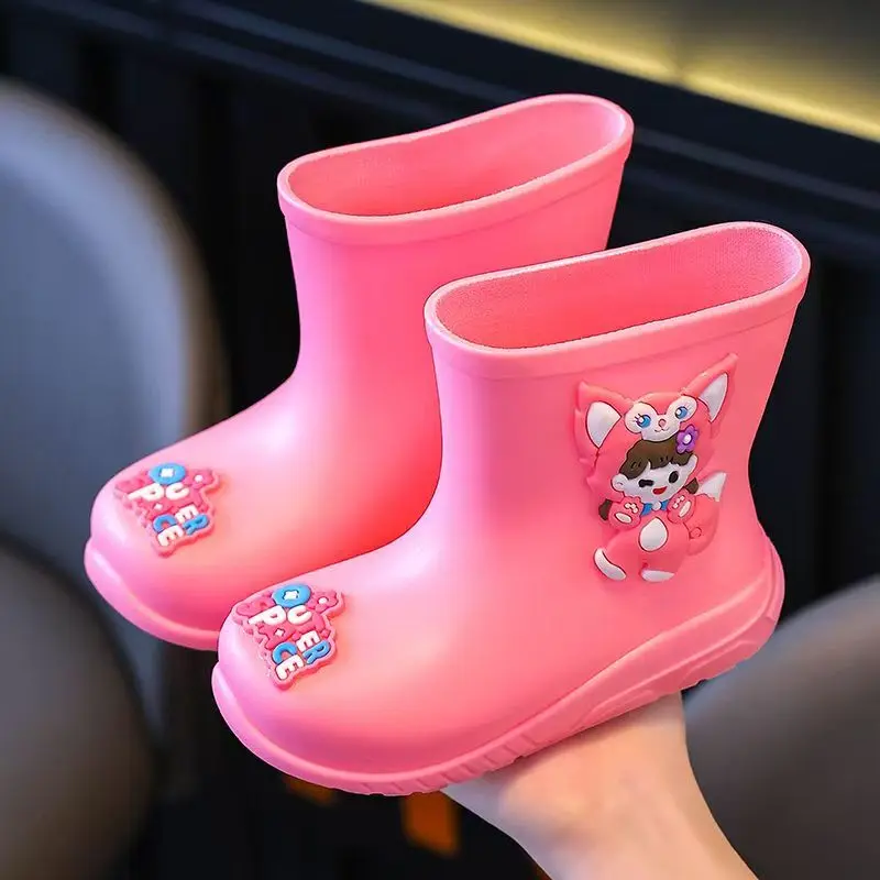 Children's New High Top Cartoon Rain Boots Boys And Girls Thick Sole Non Slip Slip On Waterproof Lightweight Rain Boots