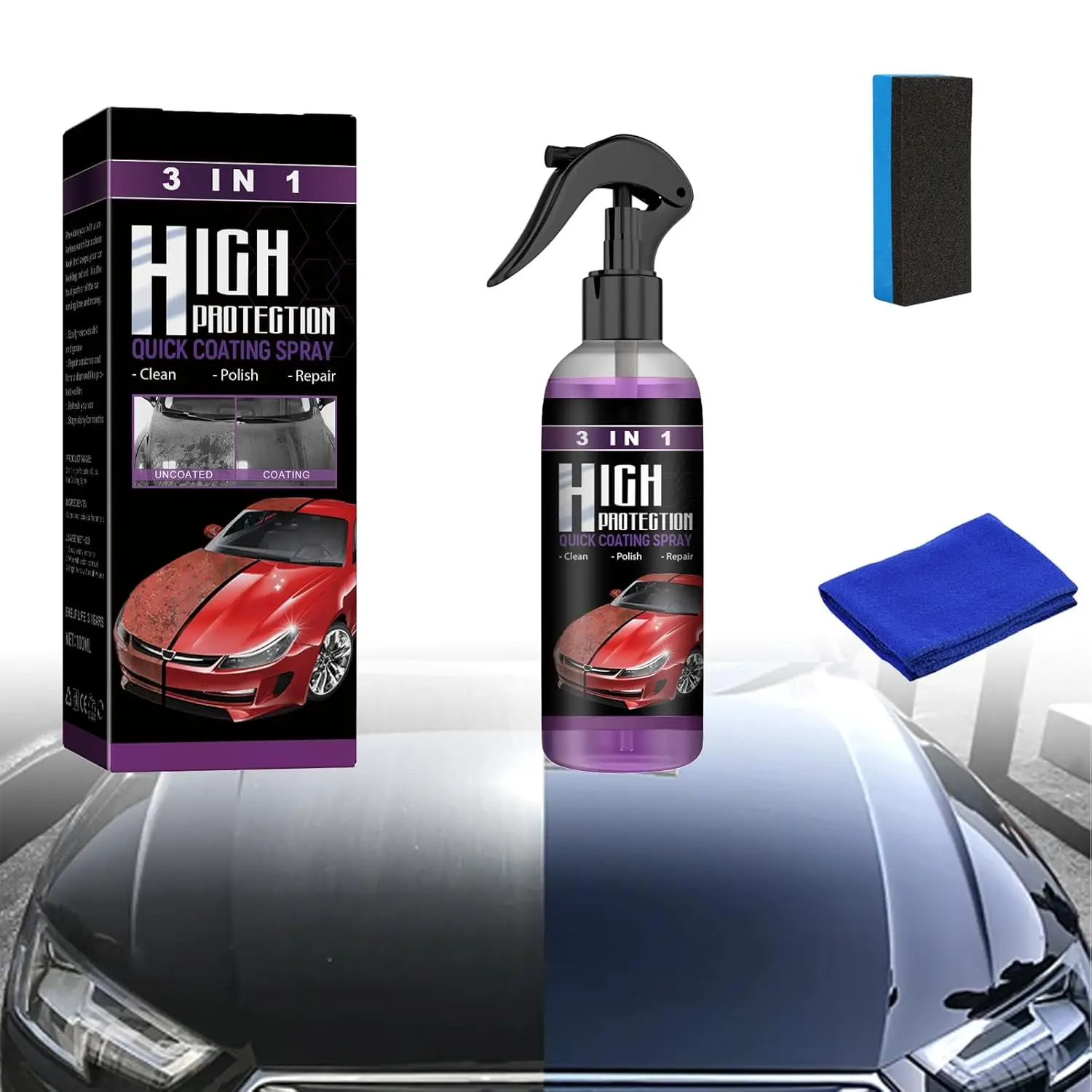 in 1 High Protection Quick Car Coating Spray, 2024 Upgrade  in 1 Ceramic Shiner Car Coating Cleaning Spray, Waterless Wash Car W