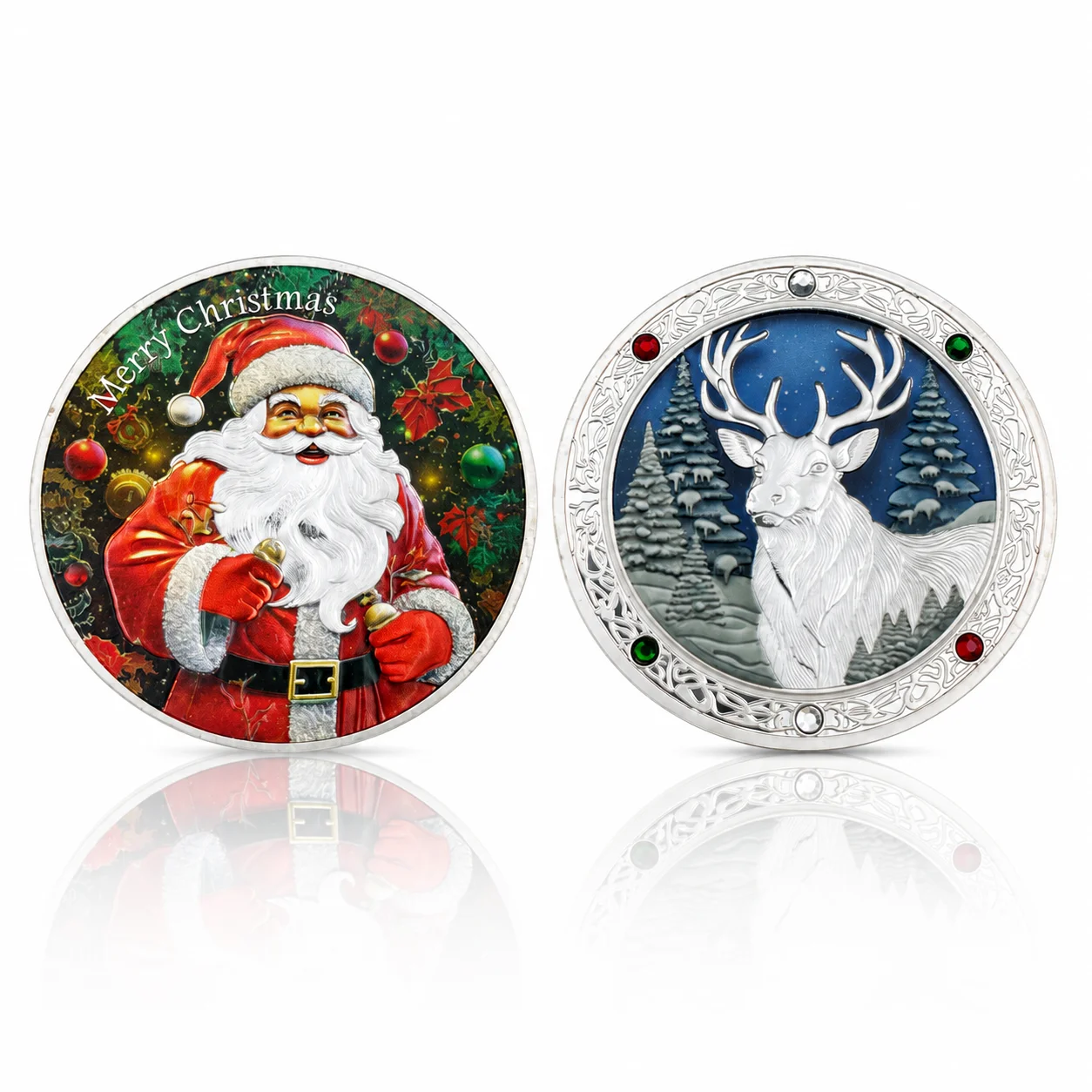 Christmas Santa Claus Reindeer Commemorative Coin Merry Christmas Collectible Medal Holiday Souvenir Gift Decoration
