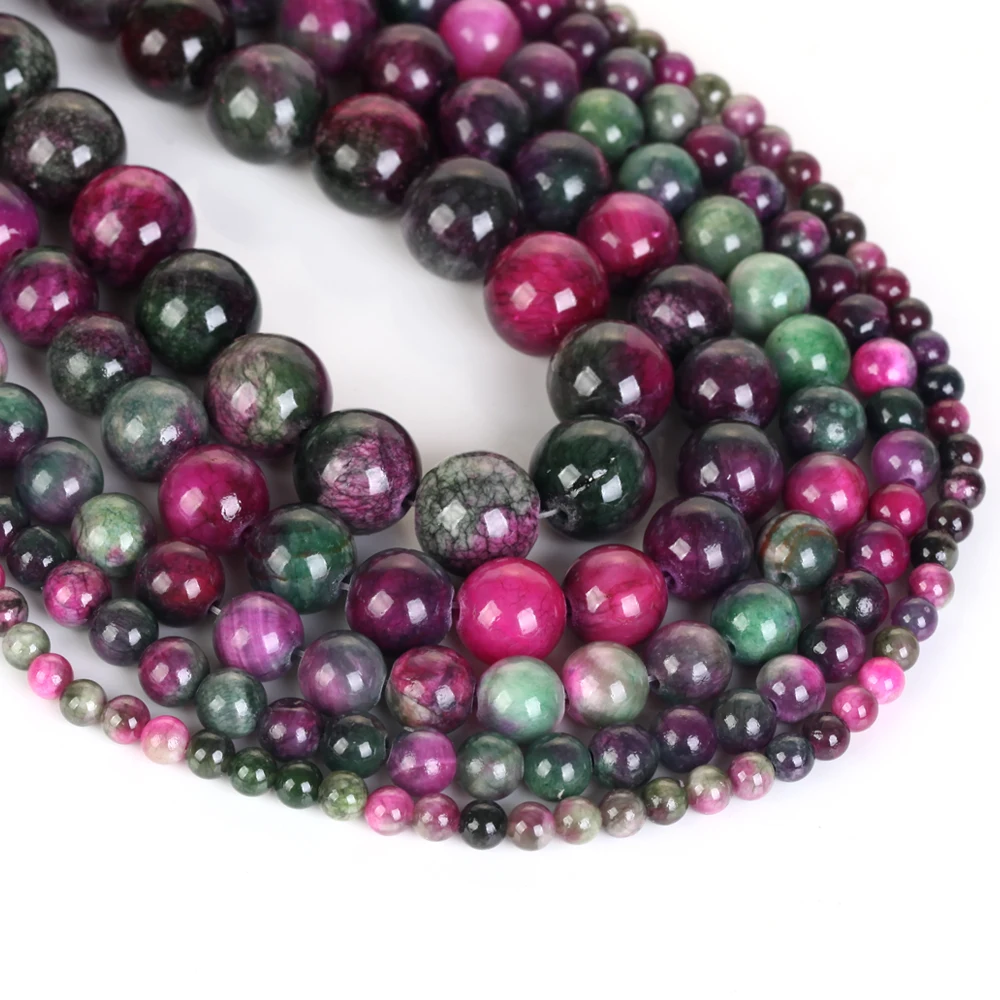 4mm-12mm natürliche rot grüne persische Jades runde Perlen für Schmuck herstellung DIY Armbänder Halskette 15"