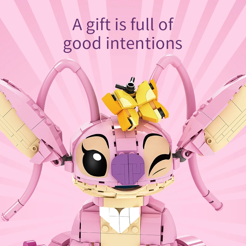 Nuovi blocchi di costruzione Stitch Angel CP 2025 - Giocattoli di cartone animato di grandi pezzi con orecchie mobili Regalo di assemblaggio per bambini per compleanno di ragazze dei ragazzi