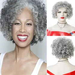 Peluca Afro rizada para mujer, pelo corto, pelo gris degradado, resistente al calor, sintético, ondulado