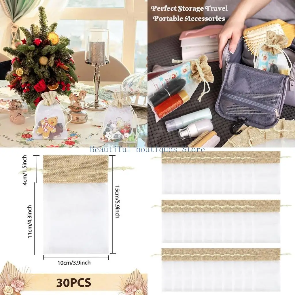

U4LF Pack of 30 Organza Linen Drawstring Pouches for Jewelry and Gifts Packaging