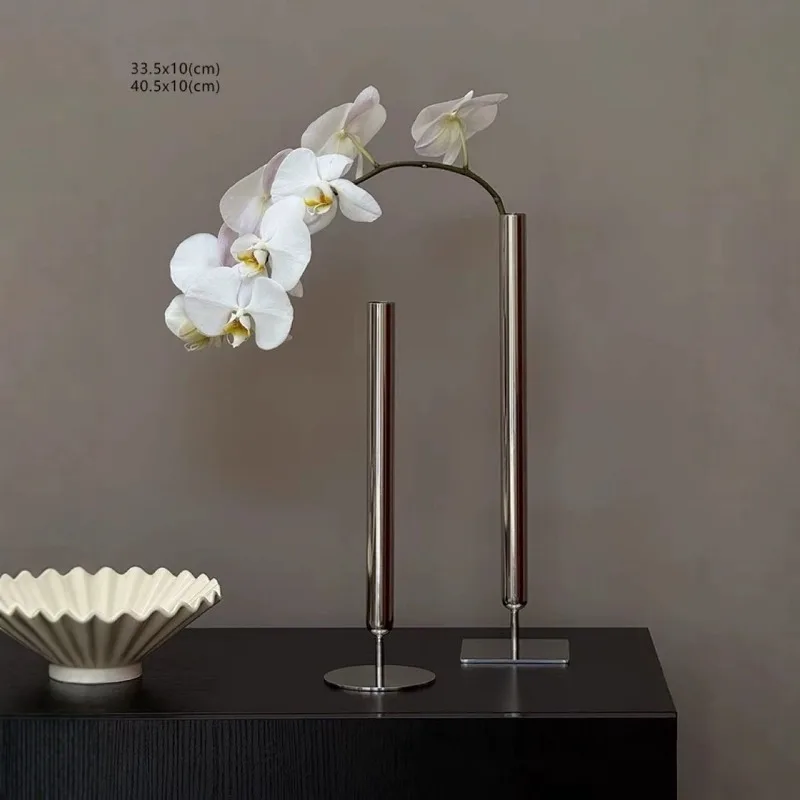 

Light luxury high-end stainless steel vase flower arrangement medium antique art decorative ornament butterfly orchid