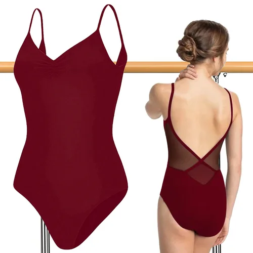 Imagen 2 del producto Camisola sin mangas para mujer, leotardos de baile de Ballet para adultos, camisetas sin mangas de gimnasia con cordón y forro suave