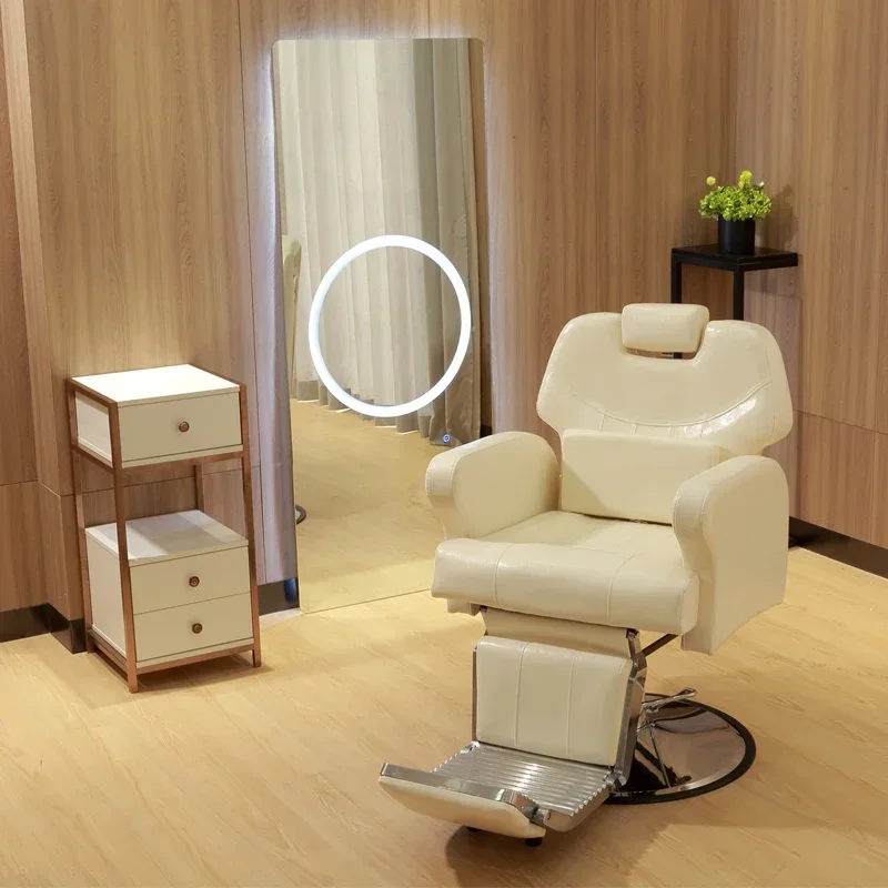 09can put down the barber chair, a large chair for hair salon and simple hairdressing.