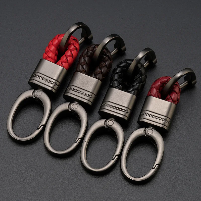 Trendy Hand-woven Leather Car Key Ring Men Women Rope Key Chain Waist Keychains Charm Metal Key Holder Unisex Fashion Jewelry