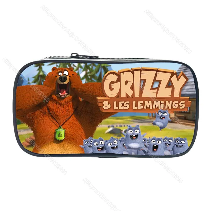 Child Grizzy and the Lemmings Pencil Case Kids Cartoon Anime Game Pencil Box Student Pen Bag Boys Girls Big Capacity Storage Bag