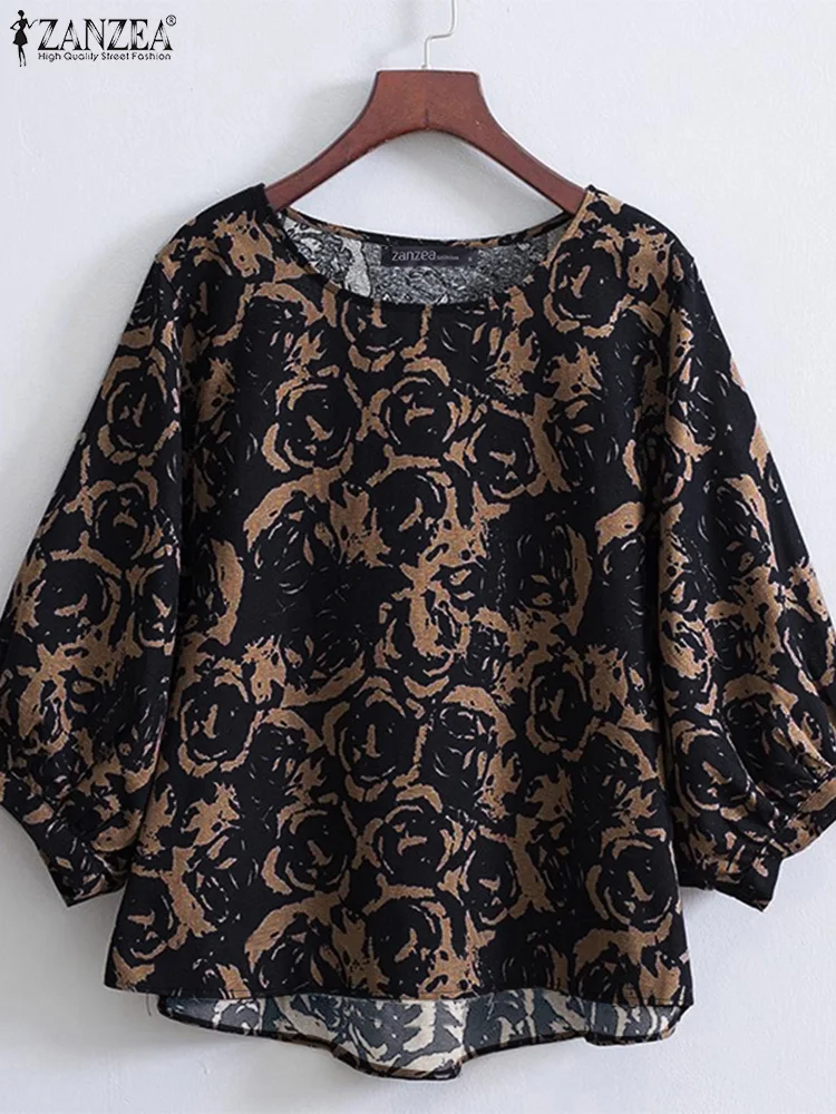 

ZANZEA Vintage Women Blouses 2025 Summer Printed Shirt Casual O Neck 3/4 Sleeve Baggy Blusas Bohemian Holiday Tunic Tops Femme